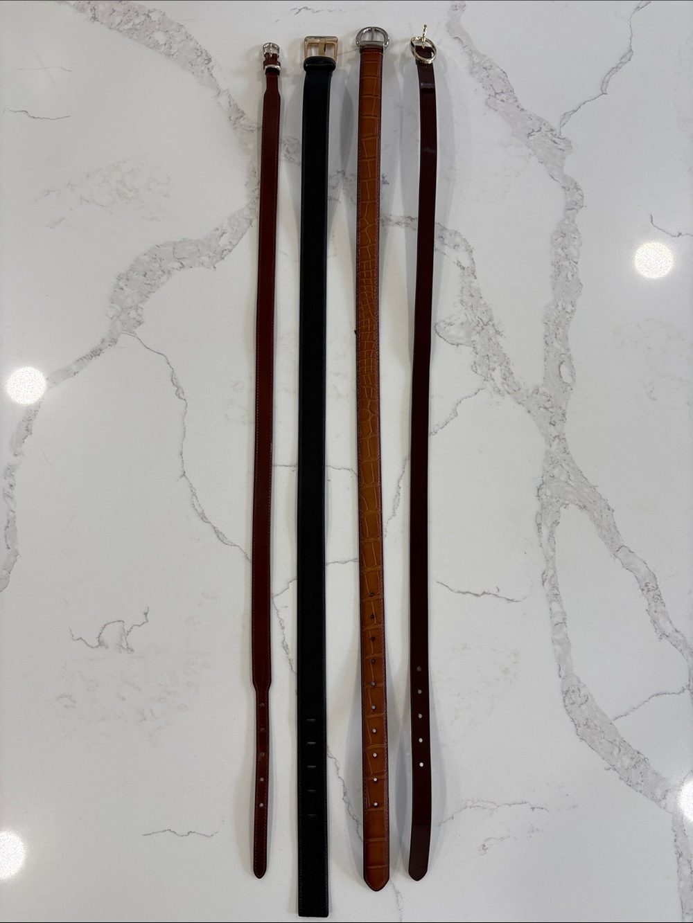 Set of Four Women's Leather Belts - Brown, Black, Tan, Burgundy